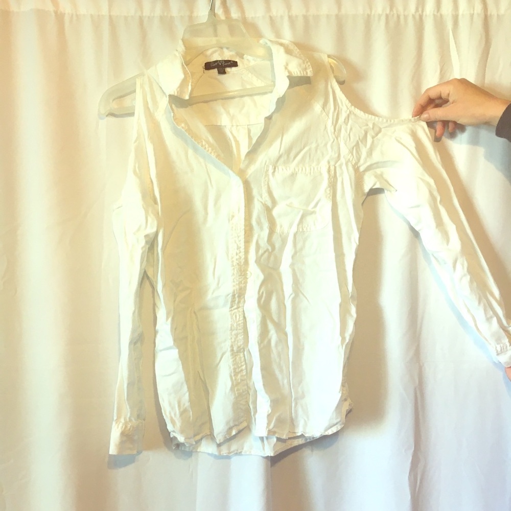Off-white, exposed-shoulder, long sleeve blouse